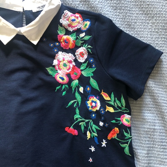 Zara Navy embroidered dress - Picture 4 of 4
